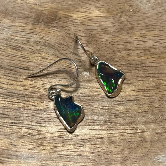 Black Ethiopian Opal Raw Form 925 Sterling Silver Earrings - Picture 6 of 12